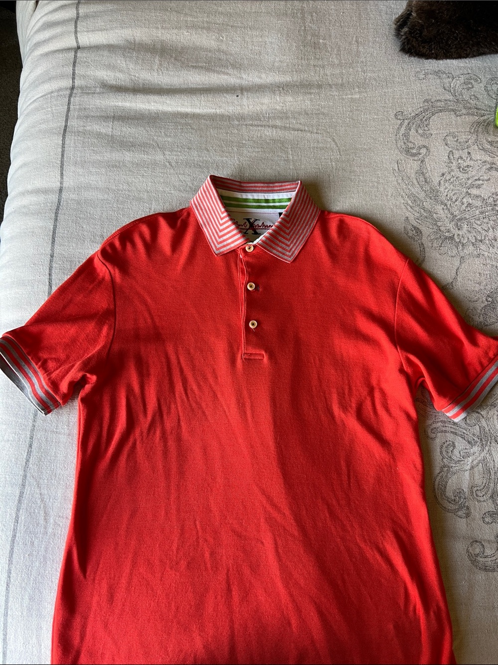 Robert Graham Bright Orange Polo with Striped Contrast Collar